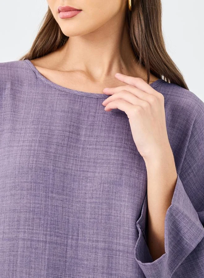 Styli Women Purple Plain Batwing Sleeve Jalabiya