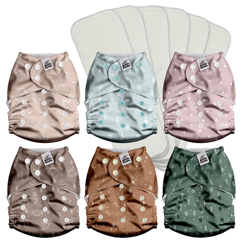 Mama Koala 3.0 Pocket Cloth Diapers for Babies with AWJ Lining, 6 Pack with 6 4-Layer Natural Cloth Diaper Inserts - Reusable and Washable Pocket Diapers(Simply Neutrals) - Image 1