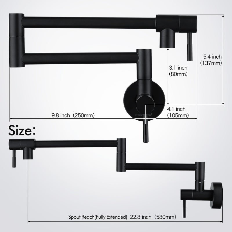 Fransiton Matte Black Pot Filler  Pot Filler Faucet Wall Mount  Brass Folding Stretchable With Double Joint Swing Arm Single Hole Two Handles Kitchen Restaurant - Image 4