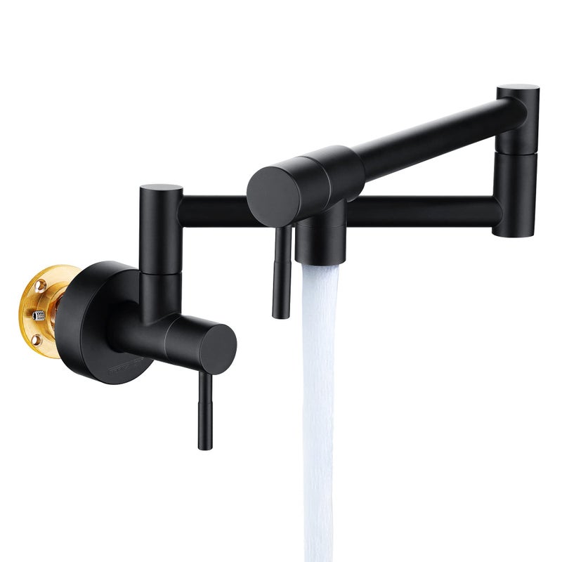 Fransiton Matte Black Pot Filler  Pot Filler Faucet Wall Mount  Brass Folding Stretchable With Double Joint Swing Arm Single Hole Two Handles Kitchen Restaurant - Image 1