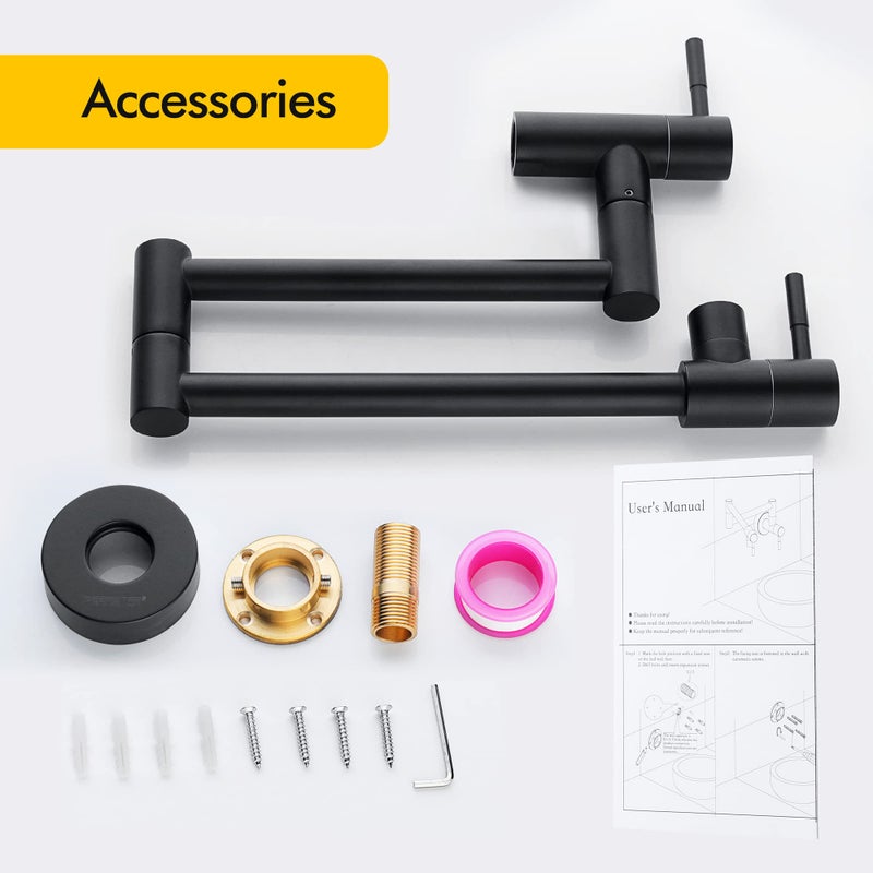 Fransiton Matte Black Pot Filler  Pot Filler Faucet Wall Mount  Brass Folding Stretchable With Double Joint Swing Arm Single Hole Two Handles Kitchen Restaurant - Image 5