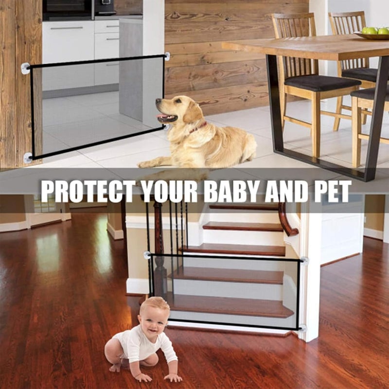 LINJIE Pet Gate,Baby Gate, , Magic Gate Portable Folding mesh gate Safe Guard Isolated ，71" x 28",Indoor and Outdoor Safety Gate Install Anywhere (Black) - Image 2