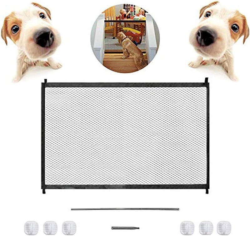 LINJIE Pet Gate,Baby Gate, , Magic Gate Portable Folding mesh gate Safe Guard Isolated ，71" x 28",Indoor and Outdoor Safety Gate Install Anywhere (Black) - Image 3