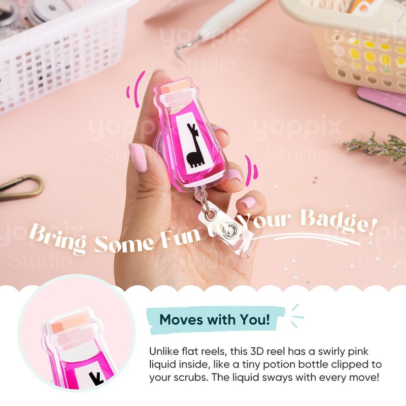 YOPPIX Llama Potion Liquid-Filled Badge Reel, Shaker Funny Badge Reel Retractable for Nurses RN EN Doctor Paramedic Phlebotomist Medical - Image 2