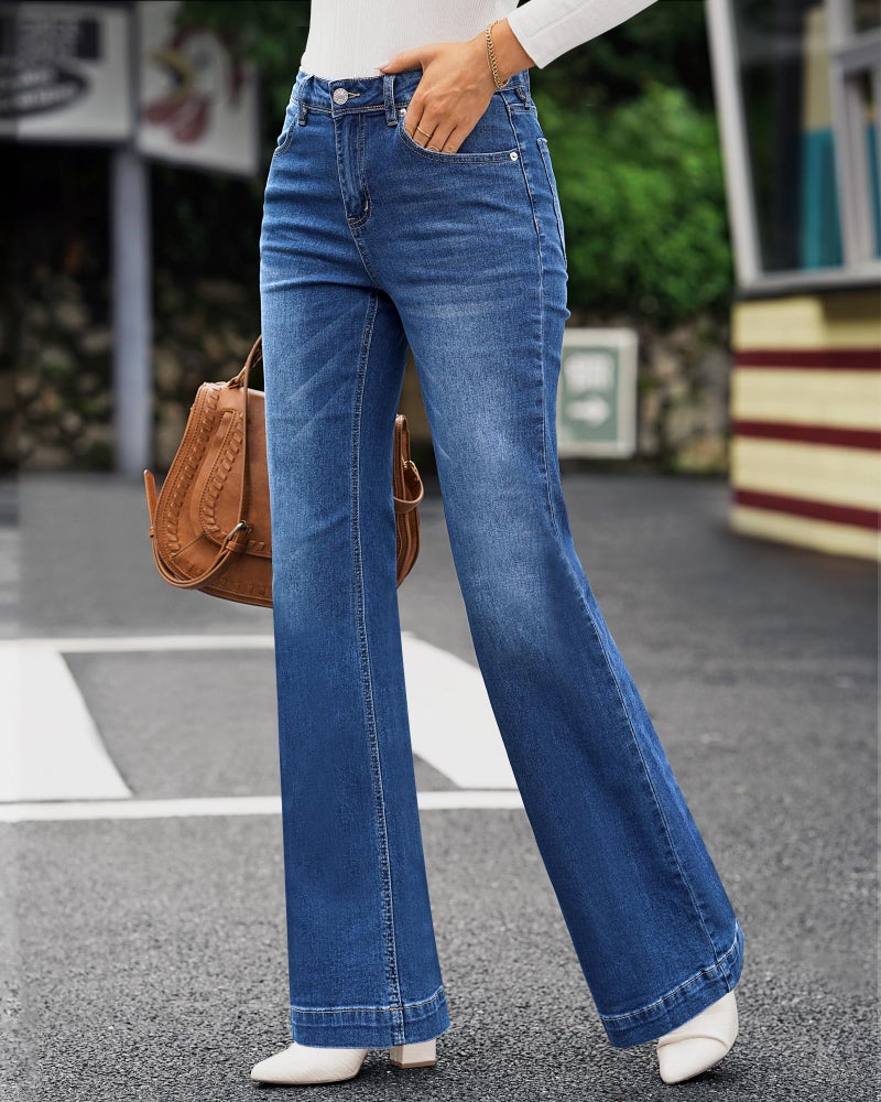 GRAPENT Women's Stretchy Resort Wear Western Wear Hippie Cowgirl Flare Pants Classic Blue Size 16 18 - Image 2