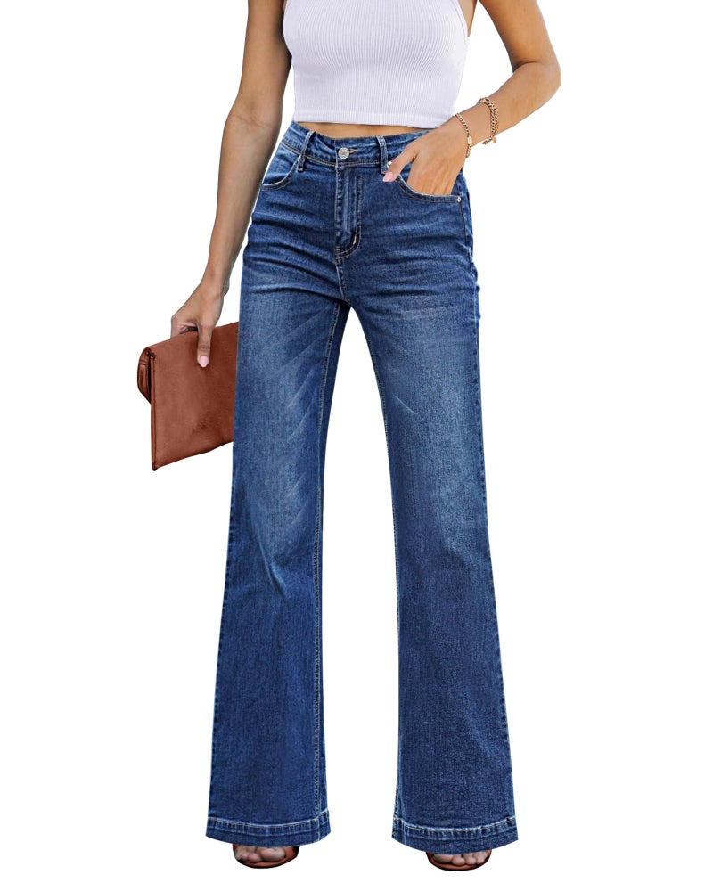 GRAPENT Women's Stretchy Resort Wear Western Wear Hippie Cowgirl Flare Pants Classic Blue Size 16 18 - Image 1