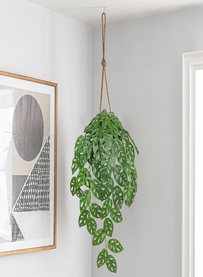 GnFlus Faux Hanging Plants 28" Fake Hanging Plants Artificial Decor Small Hanging Plant with Pot Artificial Hanging Plants Indoor for Bedroom Wall Bathroom Shelf Outdoor Monstera Plant Hanging Vines Decor - Image 4
