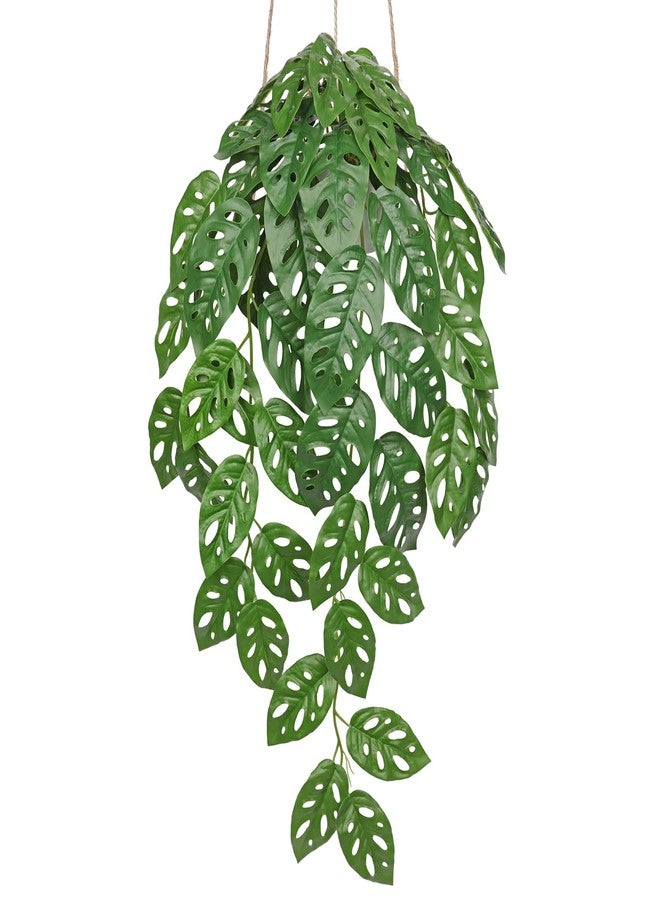 GnFlus Faux Hanging Plants 28" Fake Hanging Plants Artificial Decor Small Hanging Plant with Pot Artificial Hanging Plants Indoor for Bedroom Wall Bathroom Shelf Outdoor Monstera Plant Hanging Vines Decor - Image 1