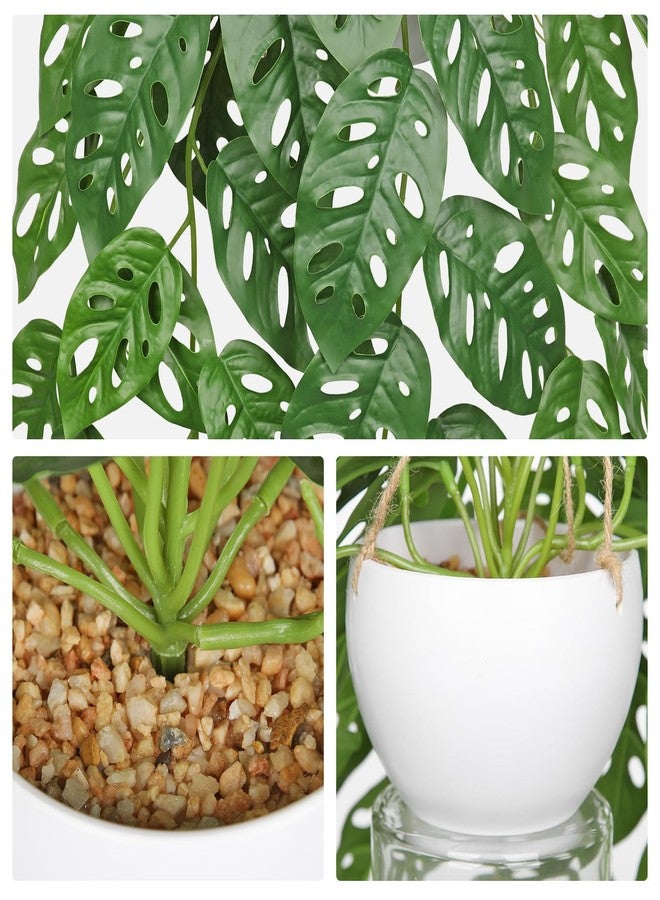 GnFlus Faux Hanging Plants 28" Fake Hanging Plants Artificial Decor Small Hanging Plant with Pot Artificial Hanging Plants Indoor for Bedroom Wall Bathroom Shelf Outdoor Monstera Plant Hanging Vines Decor - Image 2