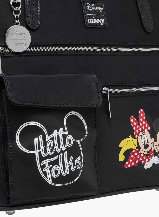 ديزني Mickey and Minnie Mouse Print Tote Bag with Double Handle and Zip Closure