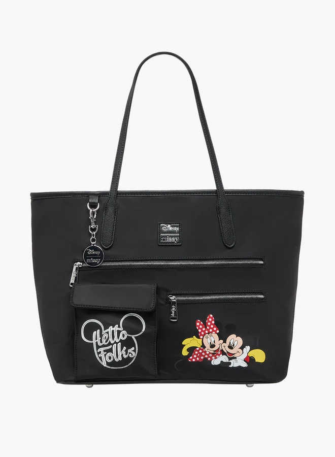 ديزني Mickey and Minnie Mouse Print Tote Bag with Double Handle and Zip Closure