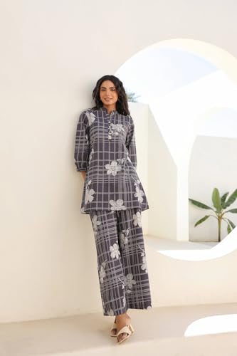 Kalaanj Kurta Set for Women || 2 pic co-ords Set for Women (KALSS25SP467_KB-Grey-M) - Image 4