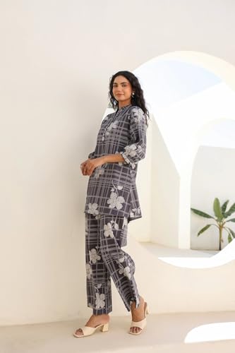 Kalaanj Kurta Set for Women || 2 pic co-ords Set for Women (KALSS25SP467_KB-Grey-M) - Image 3