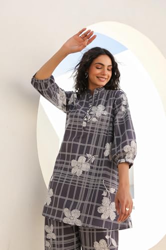 Kalaanj Kurta Set for Women || 2 pic co-ords Set for Women (KALSS25SP467_KB-Grey-M) - Image 2