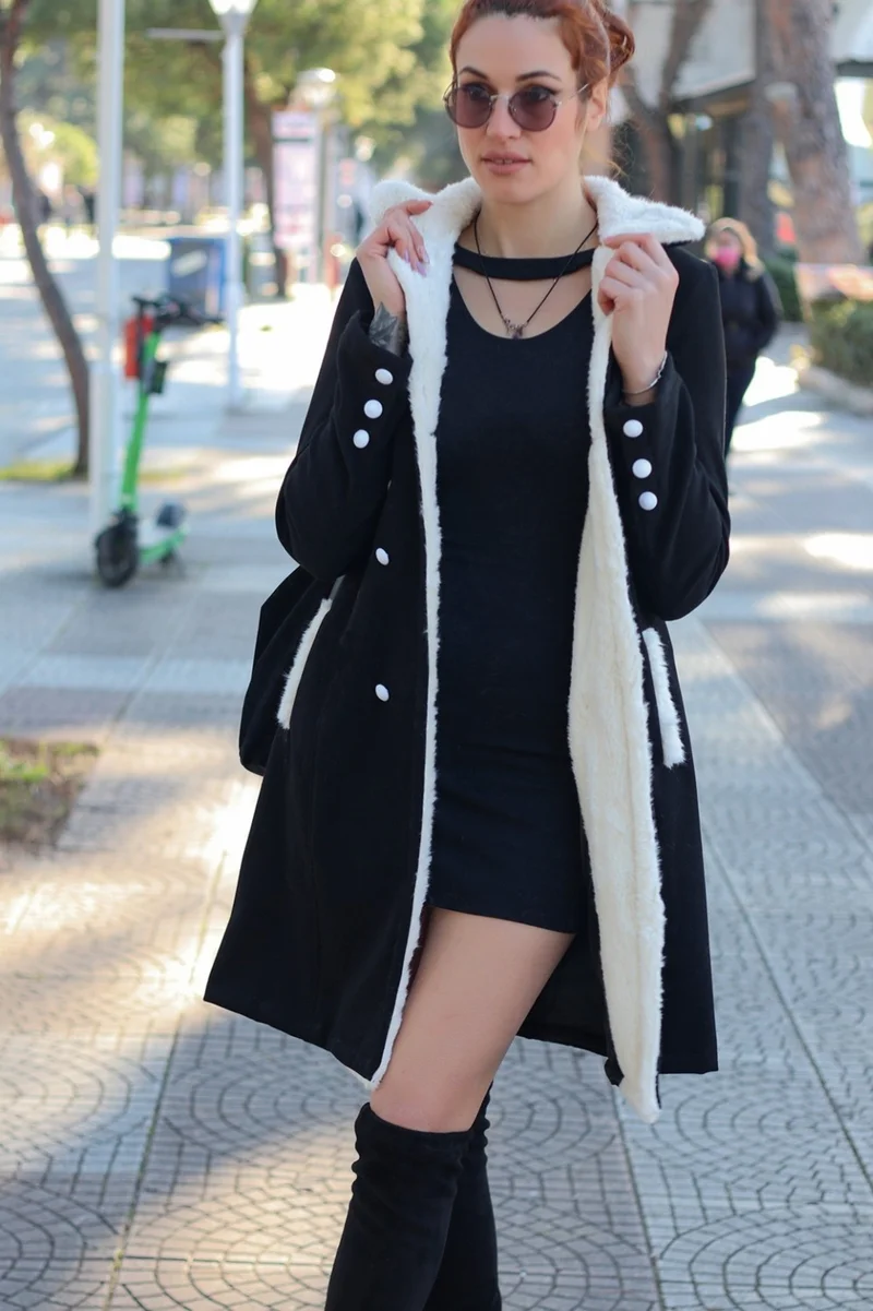 Barbora Winter Casual Cashmere Women's Coat BT306SIYAH17