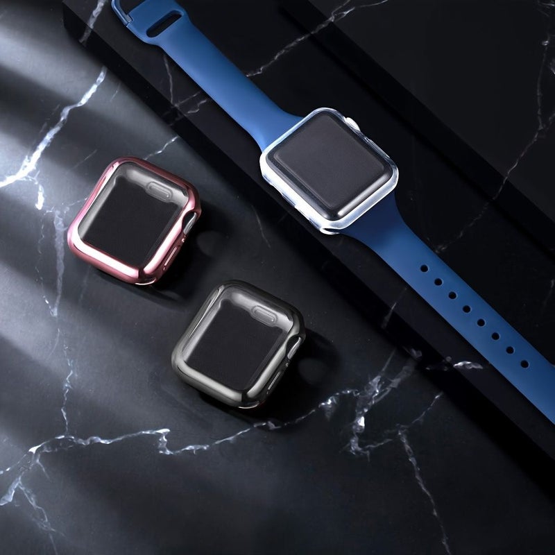 3Pcs Set Men Women TPU Full Cover High Definition Ultra Thin Anti Drop Screen Protector Watch Case For Apple Watch Series 10 11 42mm Transparent Black Golden - Image 3
