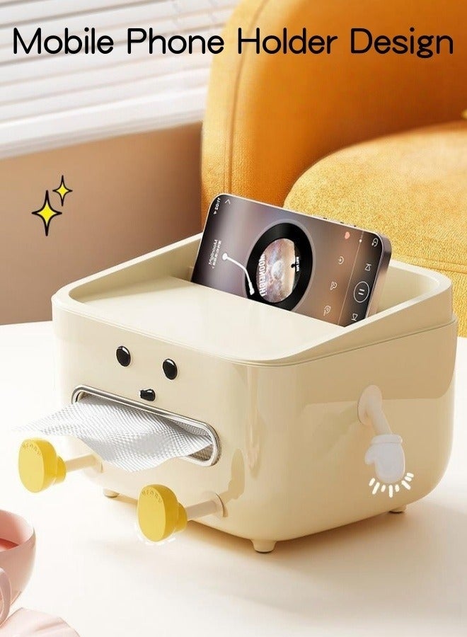 SHABILI 1 Pack PP Tissue Box Holder with Phone Holder, Waterproof Facial Wipes Storage Box with Sundry Storage Area, ，Fashion Napkin Dispenser Container for Desk Home， Toilet ，Bathroom， Office， Restauran  - Image 2