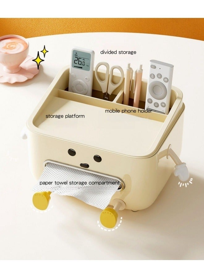 SHABILI 1 Pack PP Tissue Box Holder with Phone Holder, Waterproof Facial Wipes Storage Box with Sundry Storage Area, ，Fashion Napkin Dispenser Container for Desk Home， Toilet ，Bathroom， Office， Restauran  - Image 4