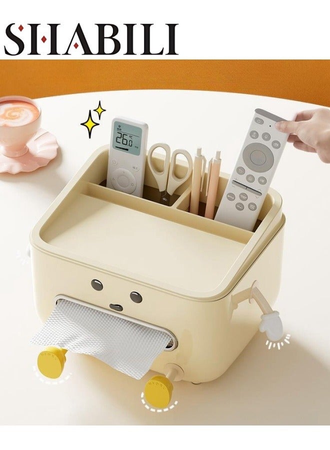 SHABILI 1 Pack PP Tissue Box Holder with Phone Holder, Waterproof Facial Wipes Storage Box with Sundry Storage Area, ，Fashion Napkin Dispenser Container for Desk Home， Toilet ，Bathroom， Office， Restauran  - Image 1