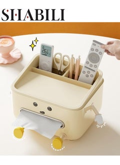 1 Pack PP Tissue Box Holder with Phone Holder, Waterproof Facial Wipes Storage Box with Sundry Storage Area, ，Fashion Napkin Dispenser Container for Desk Home， Toilet ，Bathroom， Office， Restauran