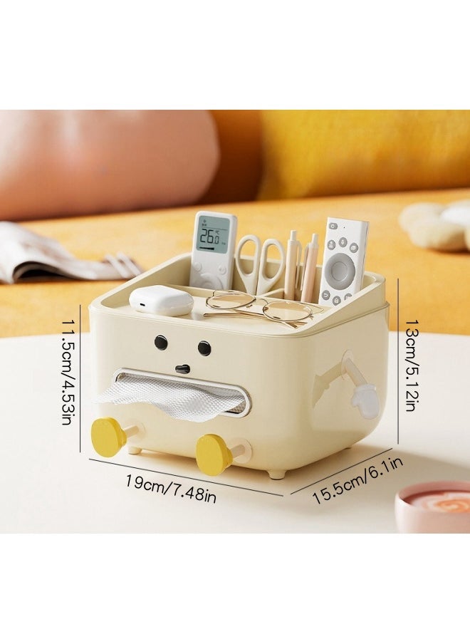 SHABILI - 1 Pack PP Tissue Box Holder with Phone Holder, Waterproof Facial Wipes Storage Box with Sundry Storage Area, ，Fashion Napkin Dispenser Container for Desk Home， Toilet ，Bathroom， Office， Restauran - Image 1