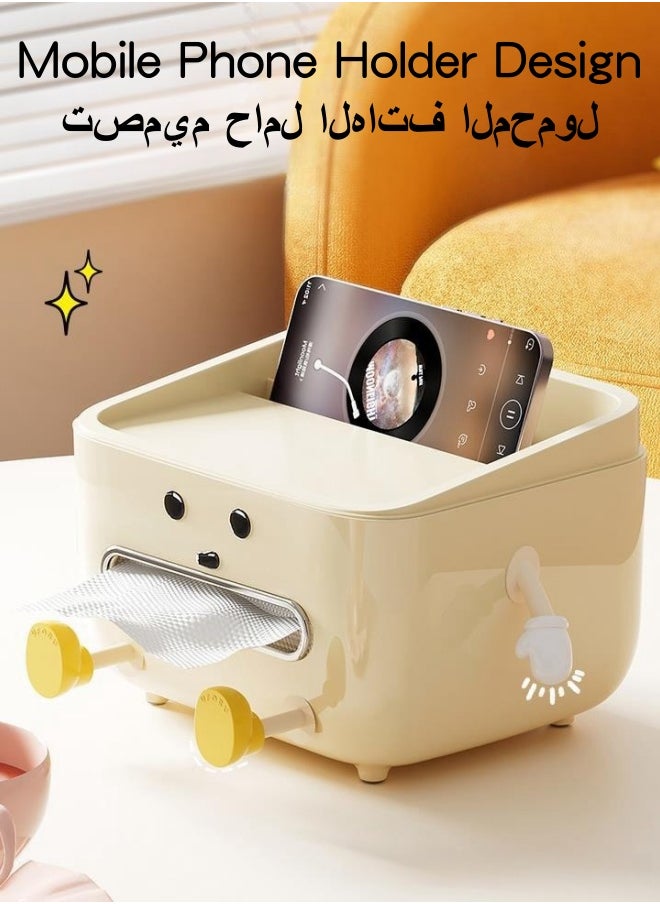 SHABILI - 1 Pack PP Tissue Box Holder with Phone Holder, Waterproof Facial Wipes Storage Box with Sundry Storage Area, ，Fashion Napkin Dispenser Container for Desk Home， Toilet ，Bathroom， Office， Restauran - Image 1