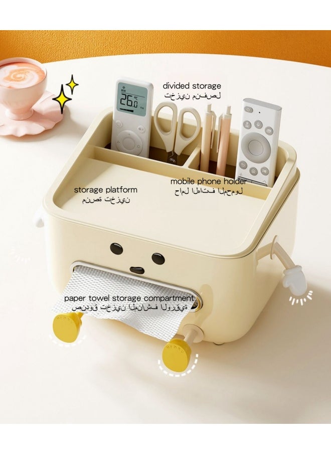 SHABILI - 1 Pack PP Tissue Box Holder with Phone Holder, Waterproof Facial Wipes Storage Box with Sundry Storage Area, ，Fashion Napkin Dispenser Container for Desk Home， Toilet ，Bathroom， Office， Restauran - Image 1