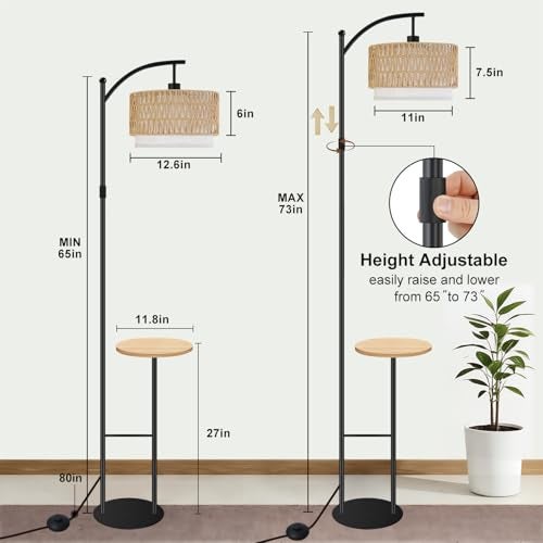 Vinaco Rattan Boho Floor Lamp with Table, Dimmable Floor Lamp with Remote Control Foot Switch, Wicker Tall Lamps 3 Color Temperatures, Adjustable Height Standing Lamps for Living Room Bedroom Office - Image 4