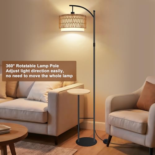 Vinaco Rattan Boho Floor Lamp with Table, Dimmable Floor Lamp with Remote Control Foot Switch, Wicker Tall Lamps 3 Color Temperatures, Adjustable Height Standing Lamps for Living Room Bedroom Office - Image 5