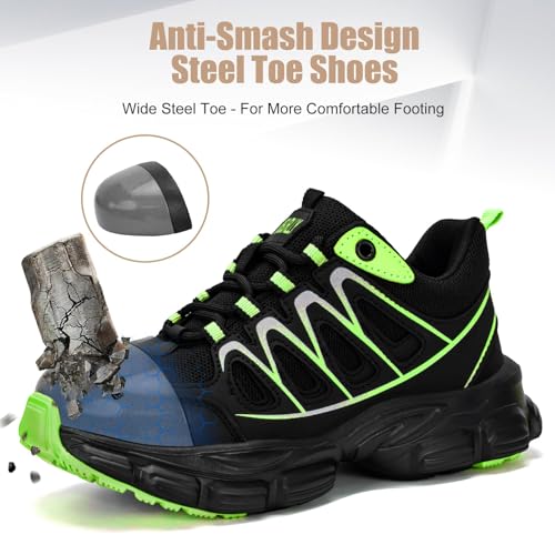 Hogent Steel Toe Shoes for Women Men Wide Non Slip Composite Work Sneakers Indestructible Comfortable Safety Tennis Shoes Lightweight Breathable Construction Sneakers Puncture Proof Ergonomic Design - Image 4