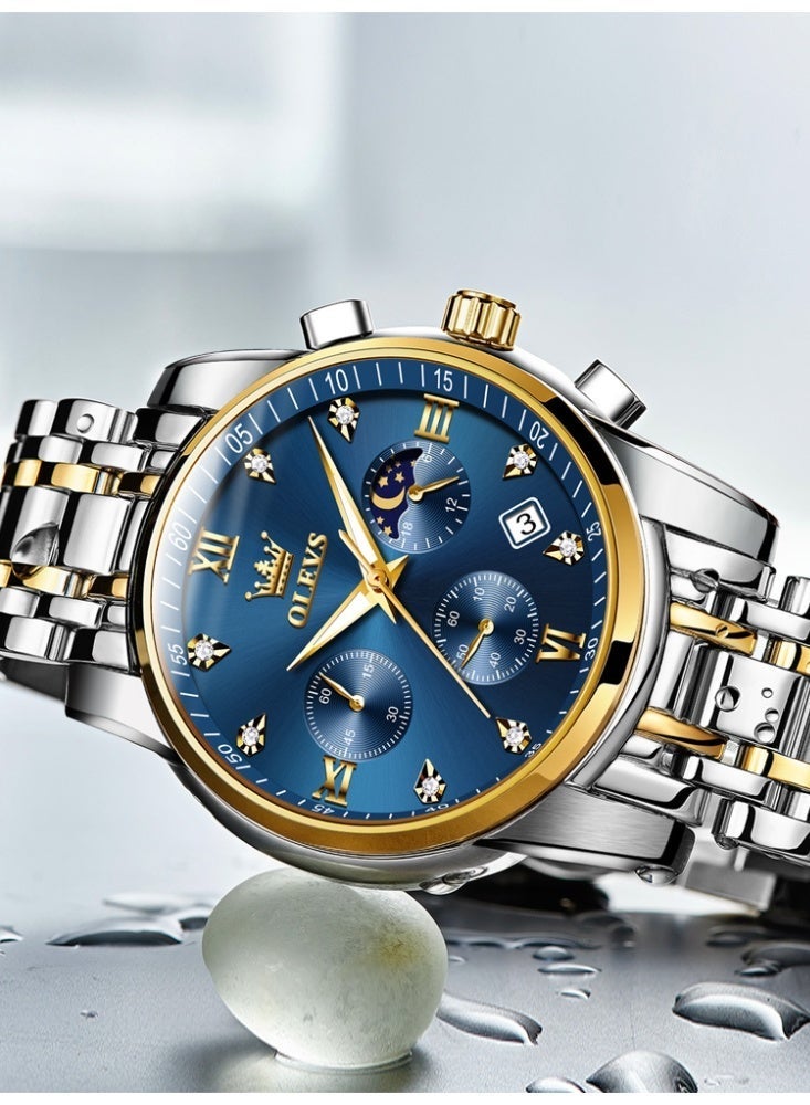أوليفز ساعة رجالية من OLEVS، ساعة أنيقة أصلية للرجال، متعددة الوظائف، فاخرة، مصنوعة من الفولاذ المقاوم للصدأ، مقاومة للماء، تعمل بإضاءة كوارتز. - Image 3