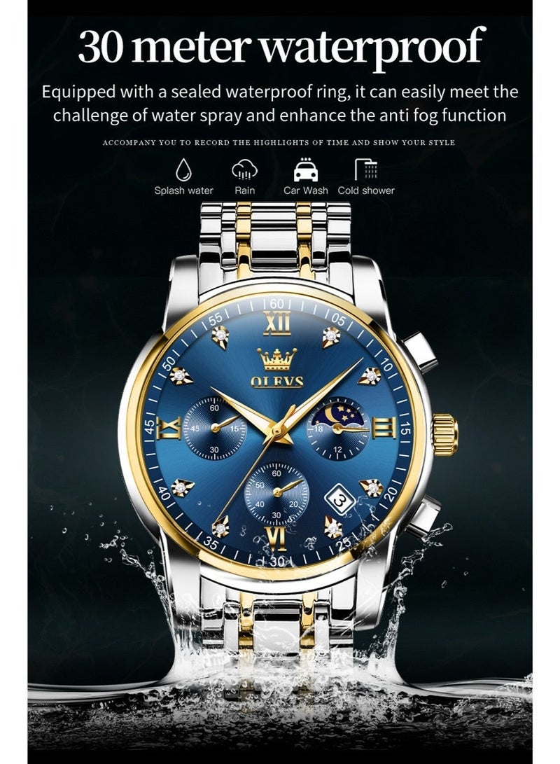 أوليفز ساعة رجالية من OLEVS، ساعة أنيقة أصلية للرجال، متعددة الوظائف، فاخرة، مصنوعة من الفولاذ المقاوم للصدأ، مقاومة للماء، تعمل بإضاءة كوارتز. - Image 5