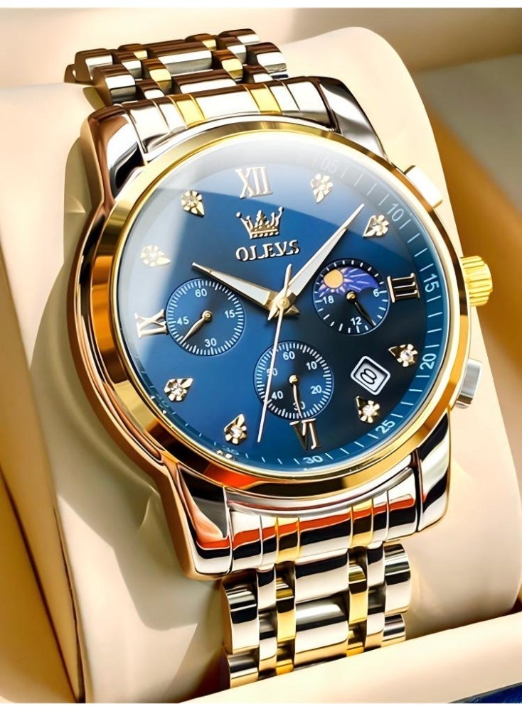 أوليفز ساعة رجالية من OLEVS، ساعة أنيقة أصلية للرجال، متعددة الوظائف، فاخرة، مصنوعة من الفولاذ المقاوم للصدأ، مقاومة للماء، تعمل بإضاءة كوارتز. - Image 1
