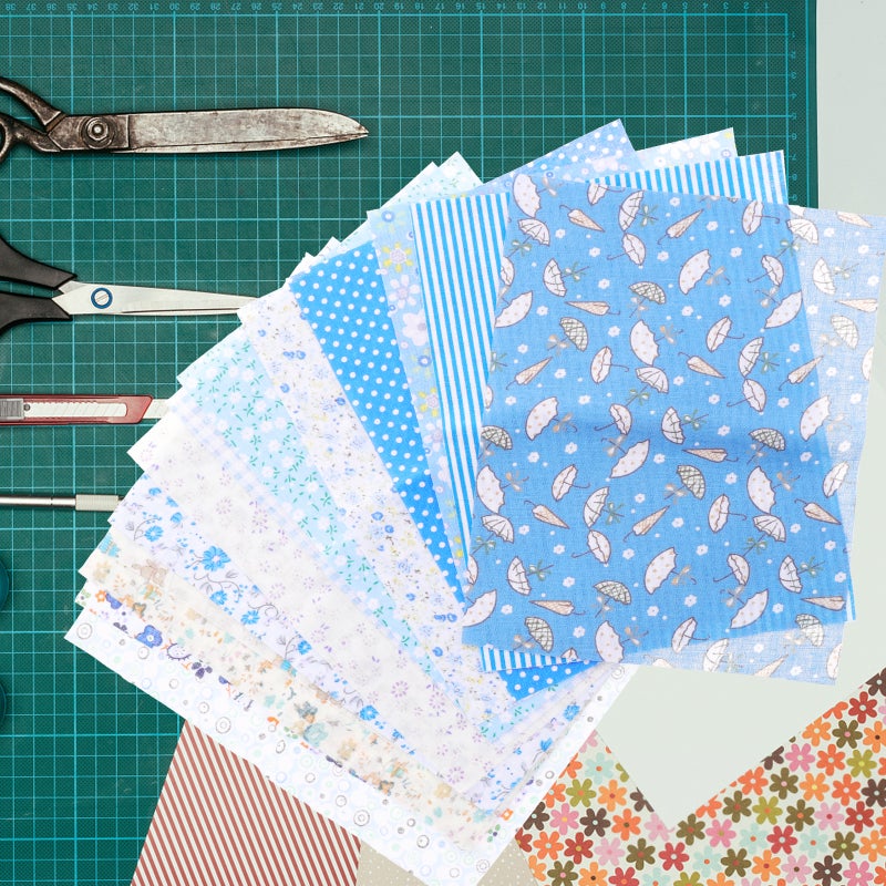 Plaid Fabric Squares Quilting Fabric Bundles Blue Cotton Special Occasions Hair Accessory Making 16Pcs - Image 4