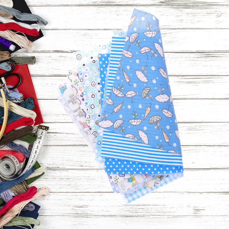 Plaid Fabric Squares Quilting Fabric Bundles Blue Cotton Special Occasions Hair Accessory Making 16Pcs - Image 5