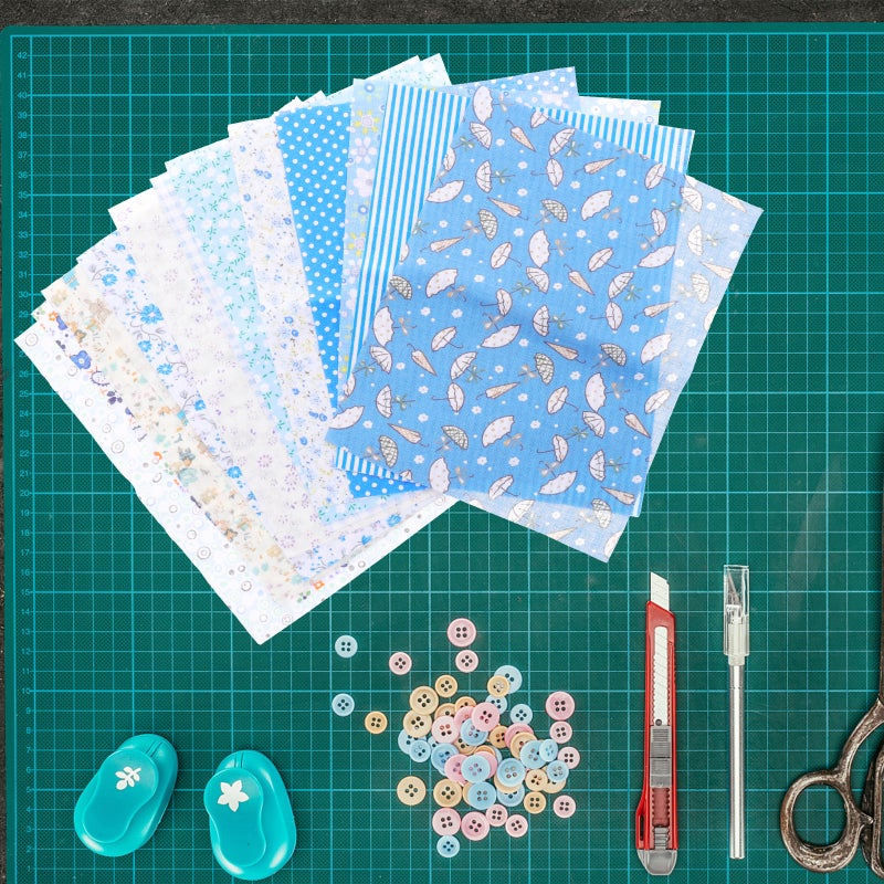 Plaid Fabric Squares Quilting Fabric Bundles Blue Cotton Special Occasions Hair Accessory Making 16Pcs - Image 3