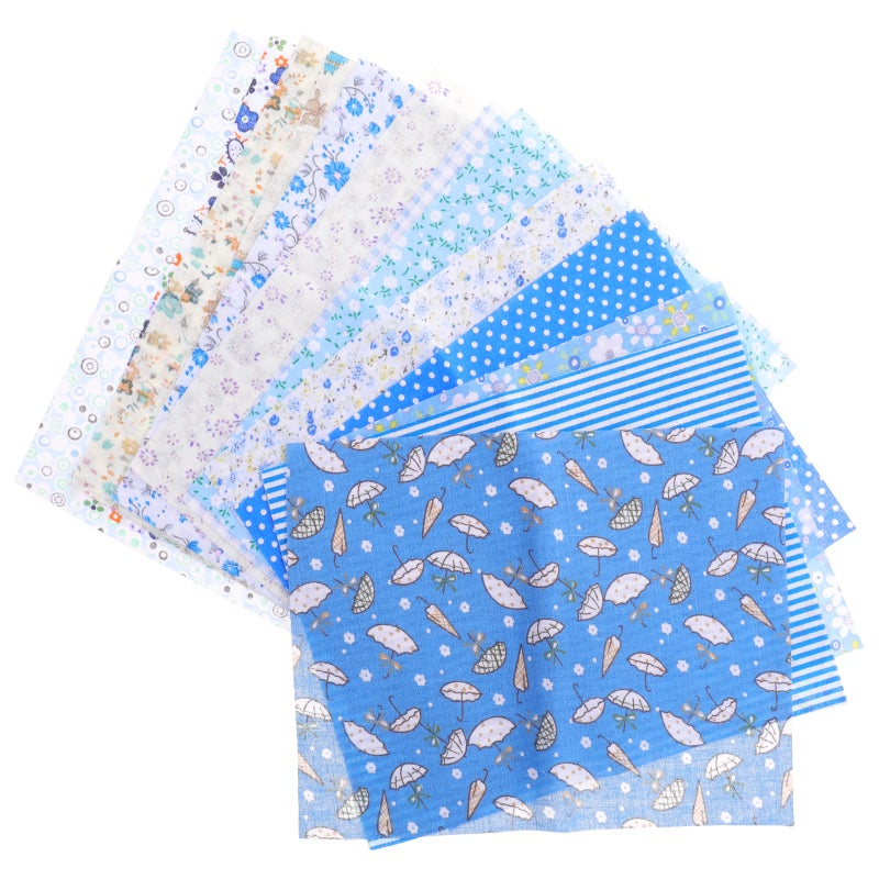 Plaid Fabric Squares Quilting Fabric Bundles Blue Cotton Special Occasions Hair Accessory Making 16Pcs - Image 1