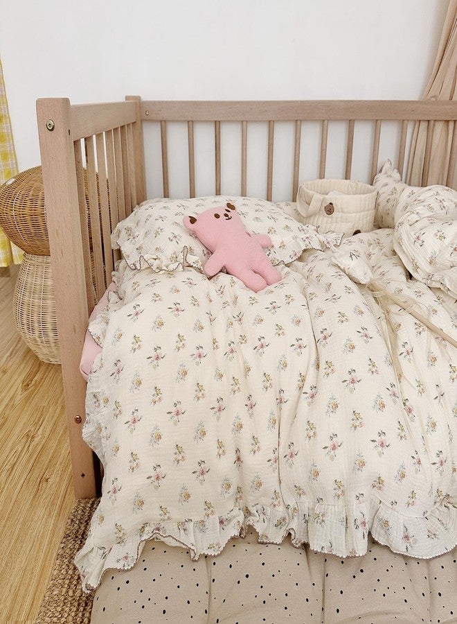 AOJIM Kids Muslin Duvet Cover with Azalea Pattern, Pure Cotton Floral Print Toddler Bedding Comforter Cover 1 Piece 47X59'', Ruffled Edges Crib Duvet Cover 2-Layer Muslin for Boys Girls, No Comforter - Image 5