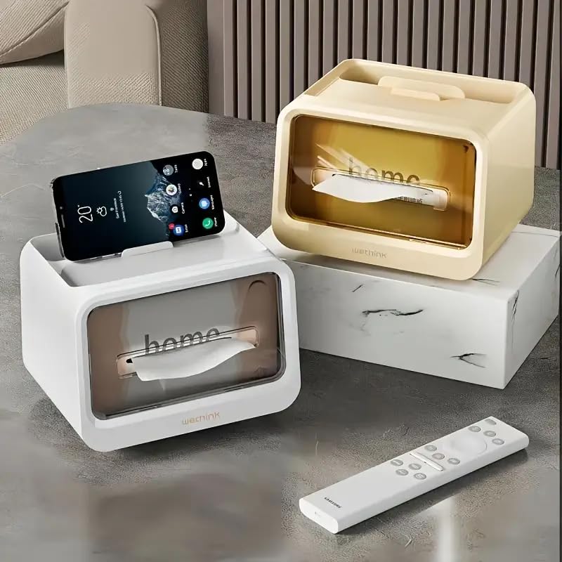 Apexx Multifunctional ABS Plastic Tissue Box Holder with Magnetic Suction Design - Durable, Stylish Organizer for Office, Living Room, Bathroom & Bedroom (White) - Image 3