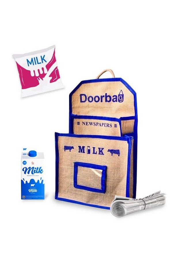 Doorbag حقيبة باب للرجال والنساء: حقيبة تسوق متعددة الألوان للحليب والصحف لتعليقها على باب الخروج (زرقاء) - Image 1