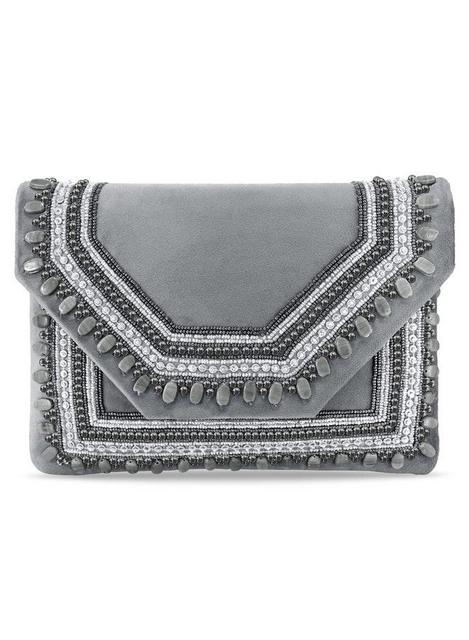 Peora Clutch Women's Purse Bridal Bag For Casual Detachable Strap Evening Sling Bag (Grey)-C58GRY - Image 1