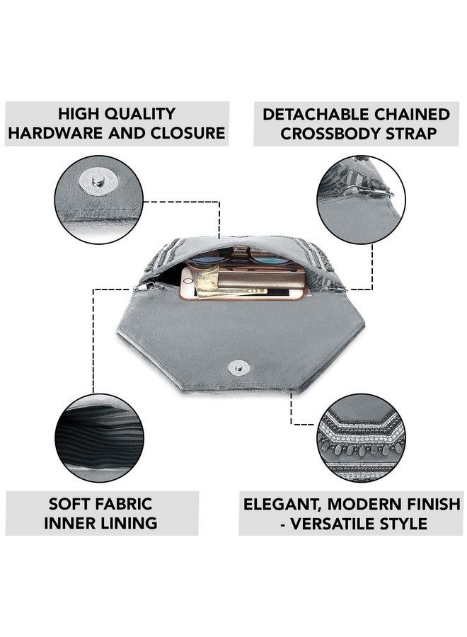 Peora Clutch Women's Purse Bridal Bag For Casual Detachable Strap Evening Sling Bag (Grey)-C58GRY - Image 3