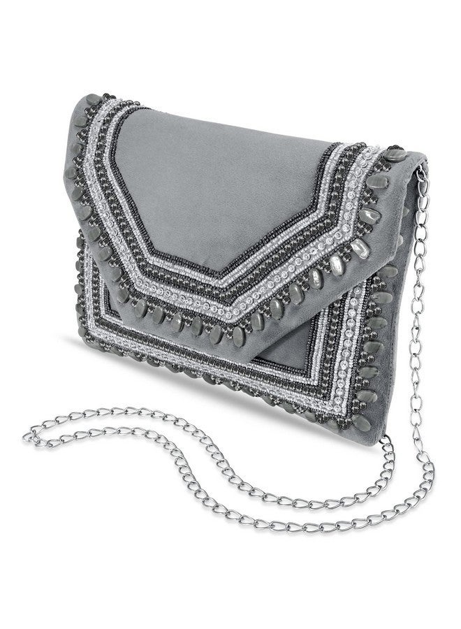 Peora Clutch Women's Purse Bridal Bag For Casual Detachable Strap Evening Sling Bag (Grey)-C58GRY - Image 4