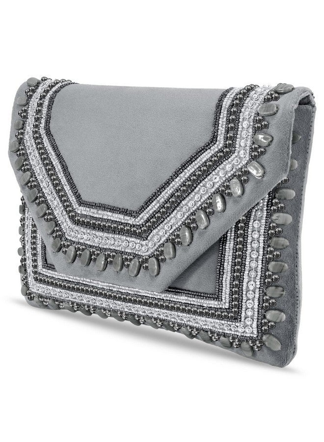 Peora Clutch Women's Purse Bridal Bag For Casual Detachable Strap Evening Sling Bag (Grey)-C58GRY - Image 5