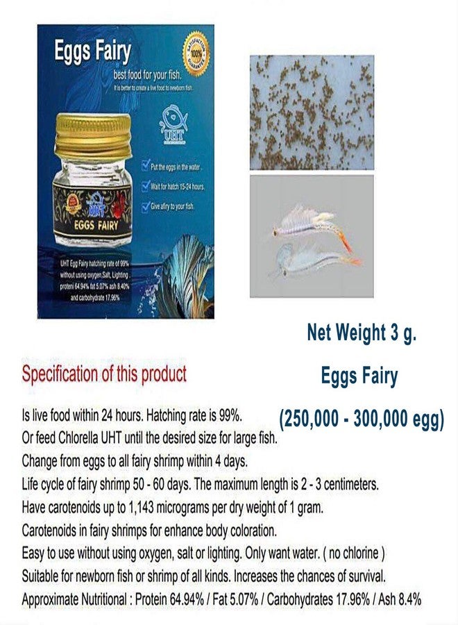 A.D.P. UTH Fish Food Fresh Eggs Fairy Shrimp (250000+Egg) 3 g. Best Tropical Fish Food Grow Faster & Color Enhancer Slow Sinking Like Pellets High Protein 64% for All Small Baby Fry Newborn Fish Feed - Image 3