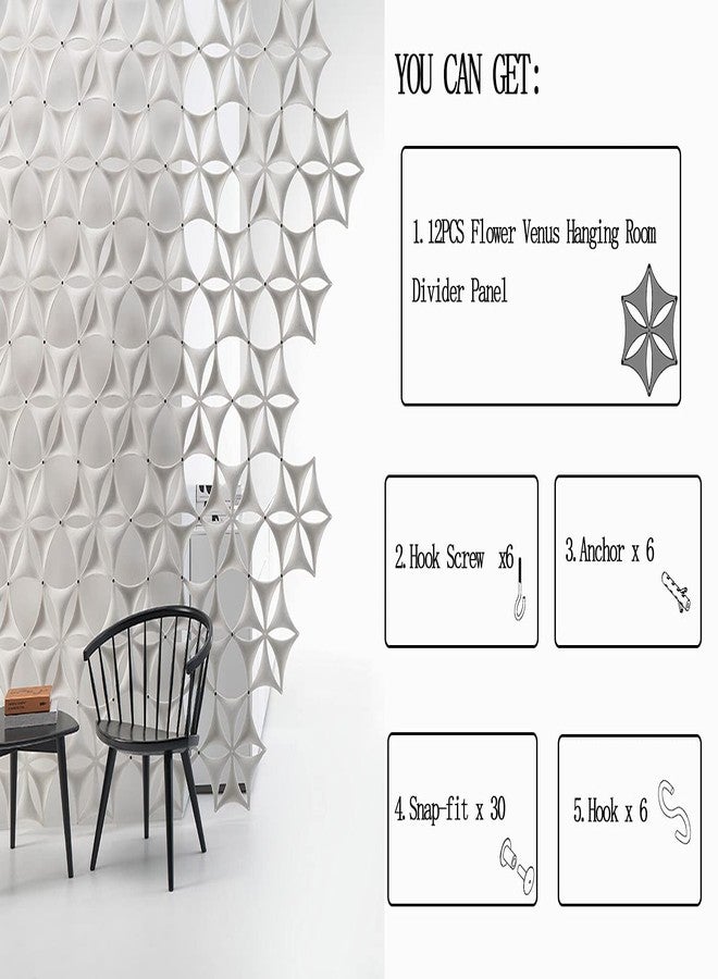 OSHIYINN White 3D Flower Venus 14"x12" Hanging Room Divider Panel Felt Fiber Surface High Density Polyester Fiber Board Cut Room Partition Home Decoratio(12 Pcs) - Image 3