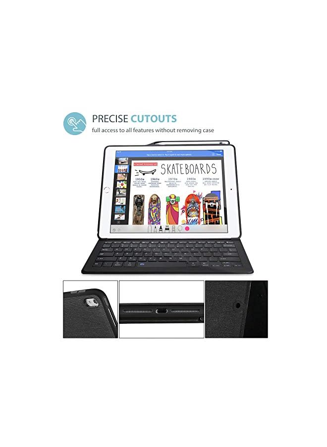 Procases Keyboard Case For Ipad Pro 12.9" 2017/2015 With Built-In Apple Pencil Holder, Slim Lightweight Type Cover Folio Stand Smart Cover With Wireless Keyboard For Apple Ipad Pro 12.9 Inch -Black - Image 2