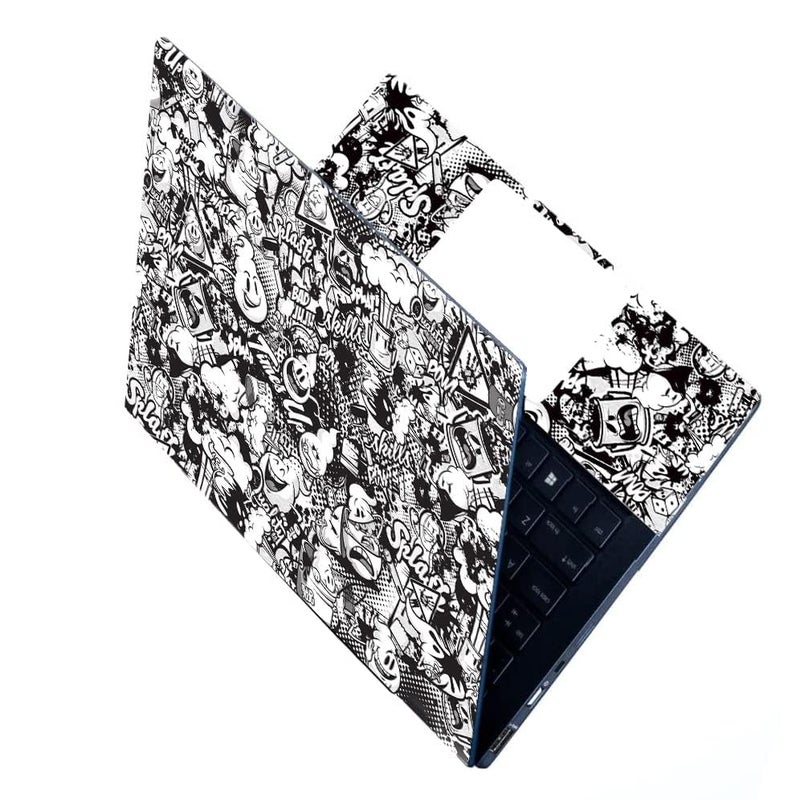 PIXELARTZ Laptop Skin Graffiti Black & White Laptop Skin Sticker - Bubble-Free HD Quality Sticker fits Upto 15.6 inches Laptops (Full Skin) - Image 1