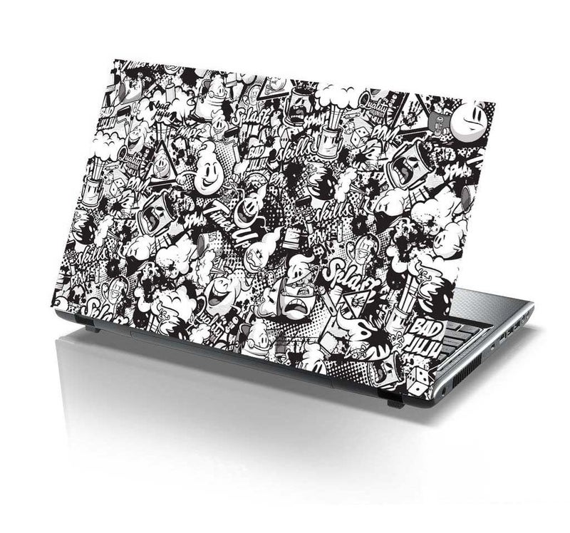 PIXELARTZ Laptop Skin Graffiti Black & White Laptop Skin Sticker - Bubble-Free HD Quality Sticker fits Upto 15.6 inches Laptops (Full Skin) - Image 2
