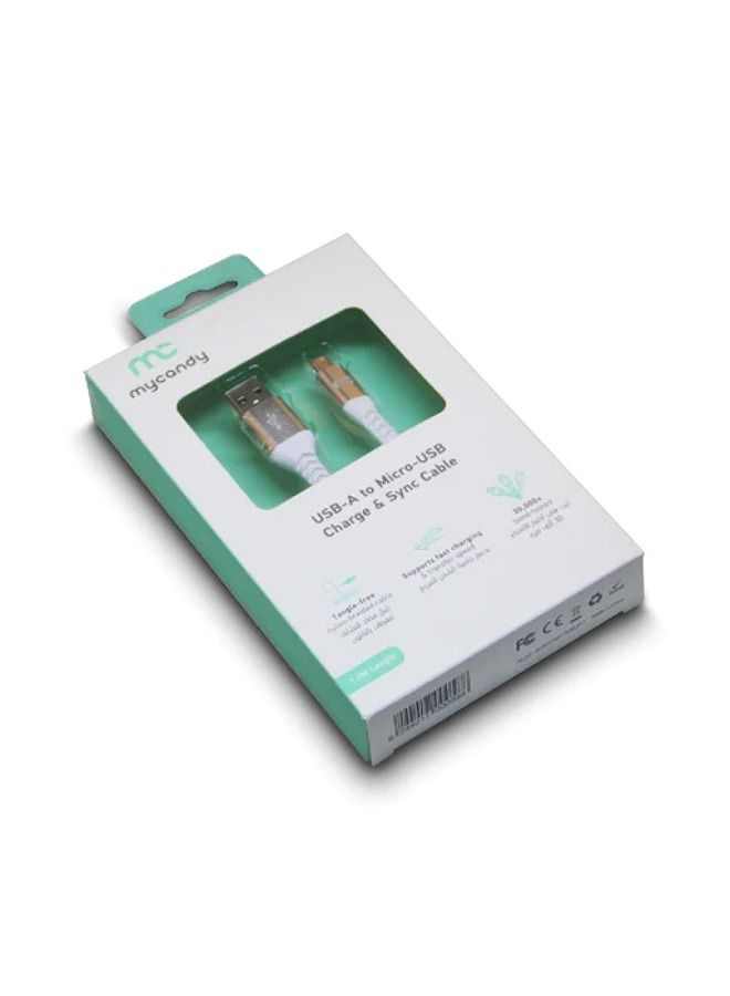 My Candy كابل شحن ومزامنة مضفر من USB A إلى MICRO USB بطول 1.2 متر باللون الأبيض - Image 4
